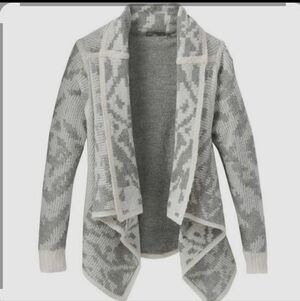 PrAna Alberta Sz XLWool Blend   Western Print Cottagecore Open Cardigan Sweater.
